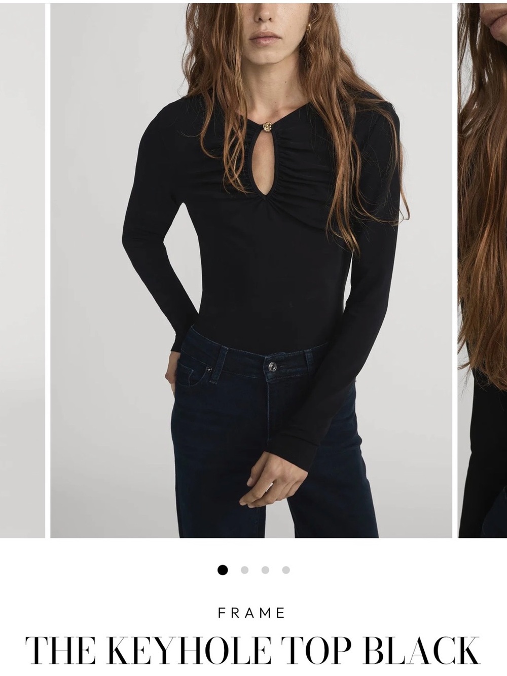 Frame Denim Black Keyhole Ruched Long Sleeve Top